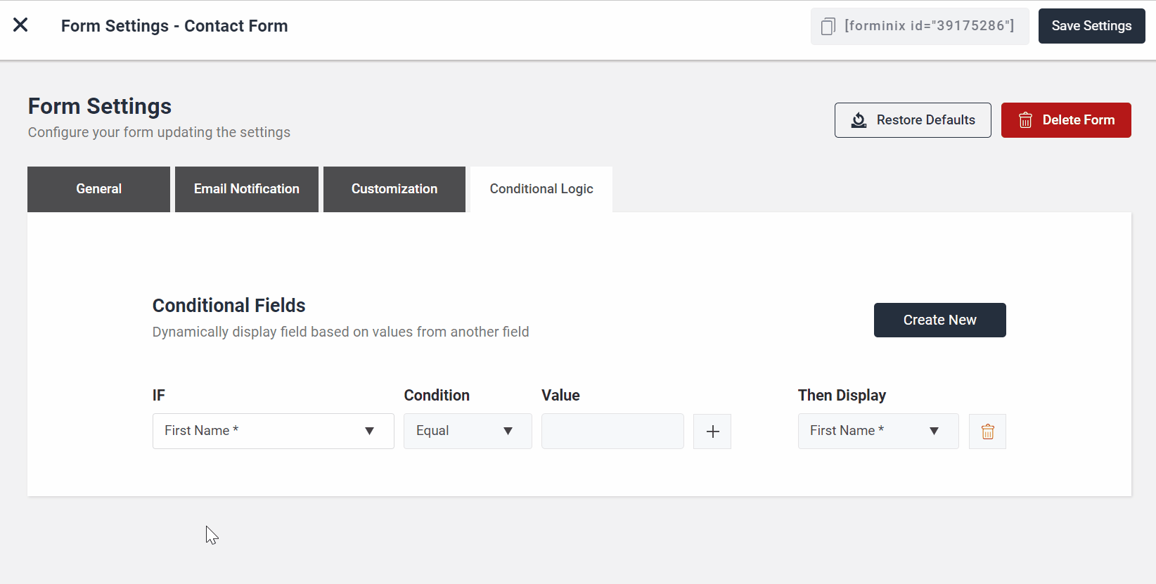 Setting up Conditional Logic.