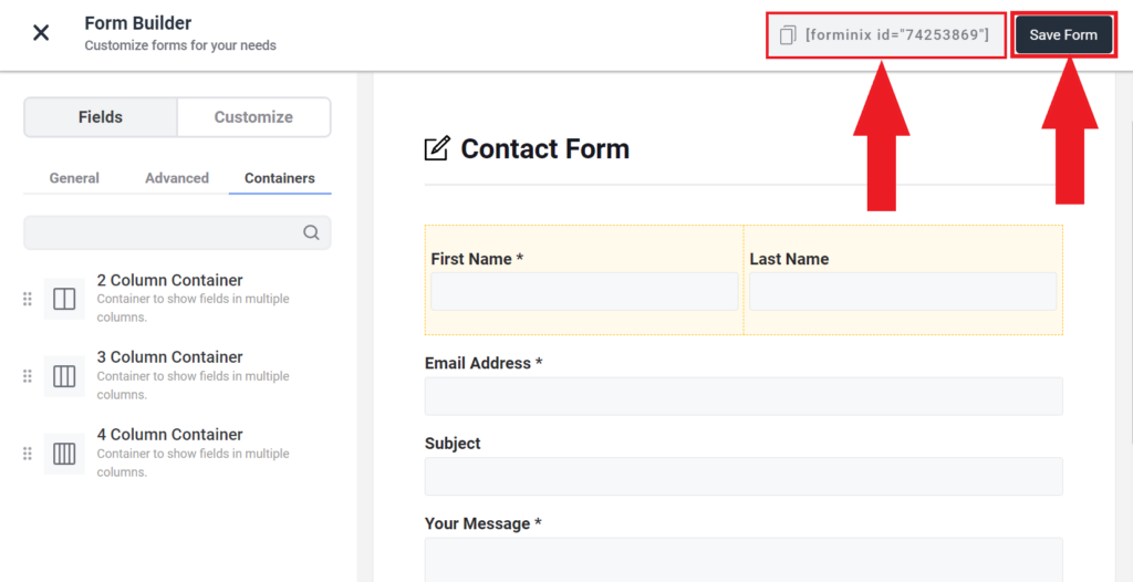 Save Contact Form.