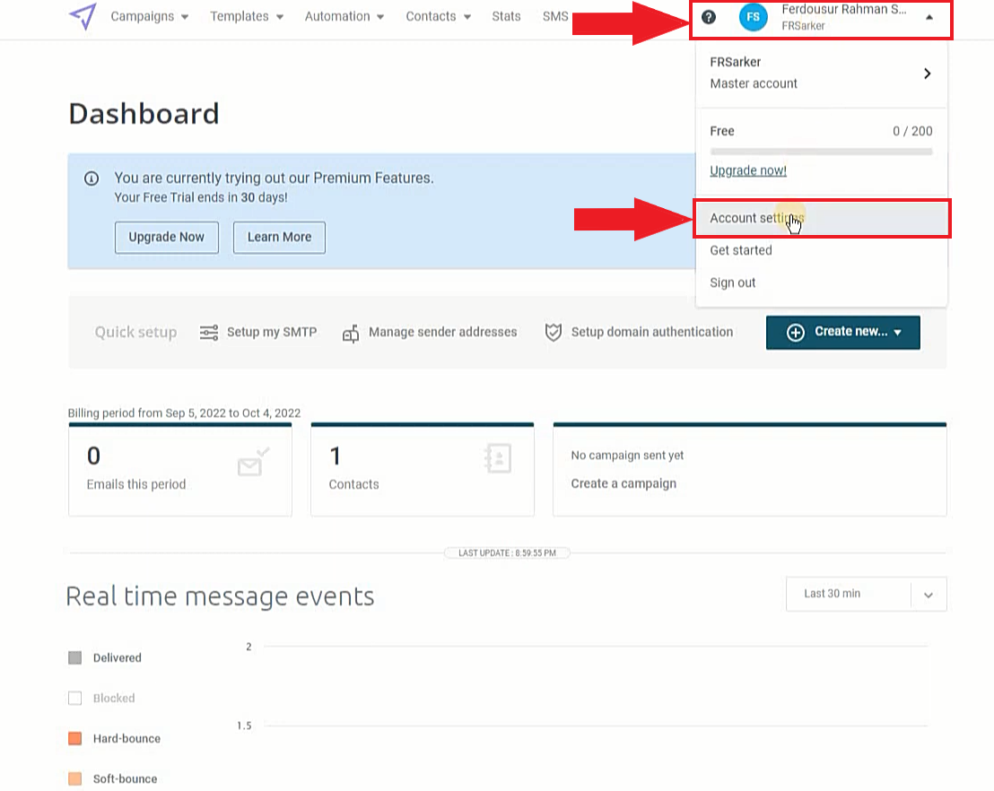 Mailjet Account Settings.