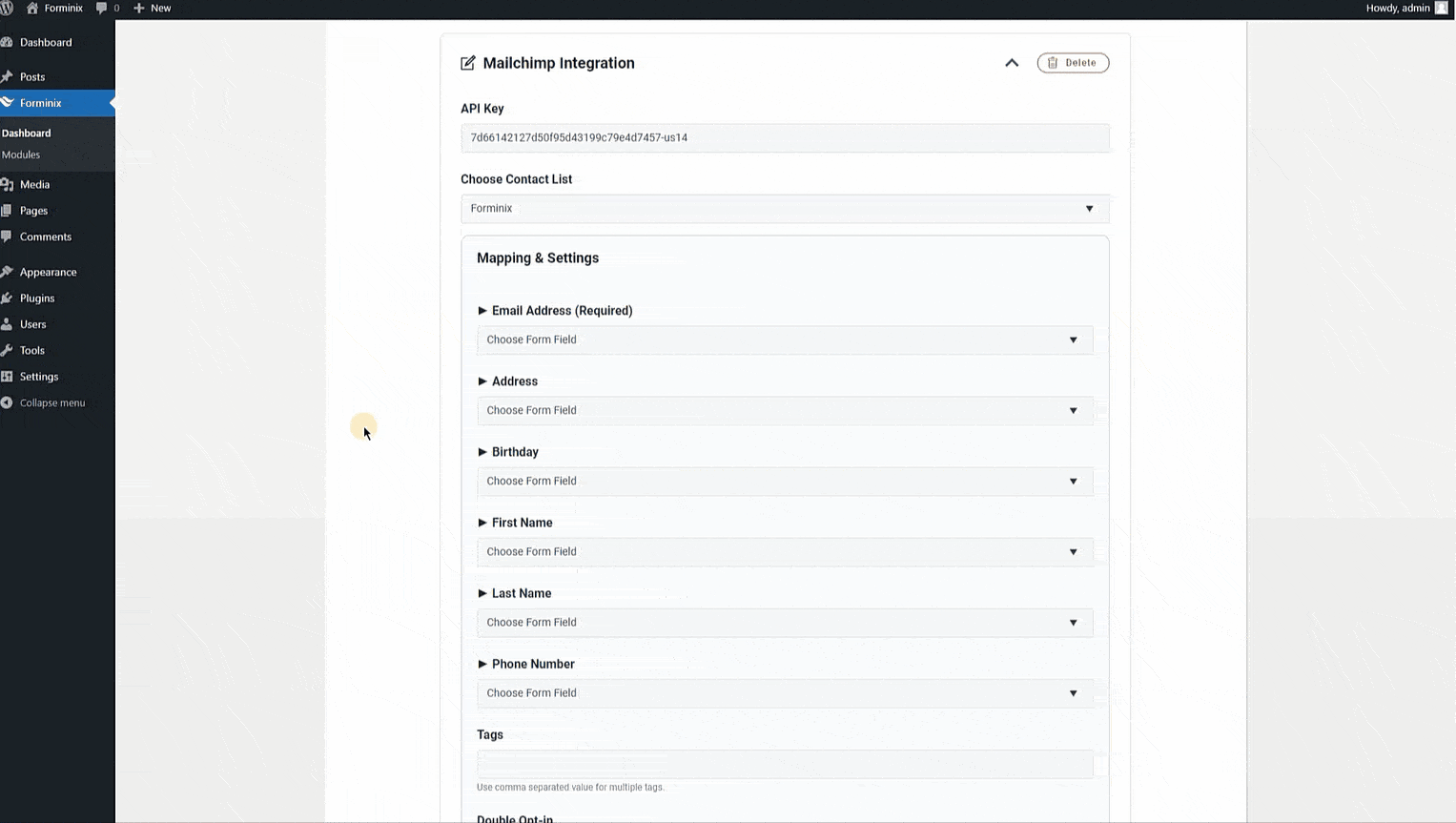 How to Connect Mailchimp with WordPress Form - Forminix