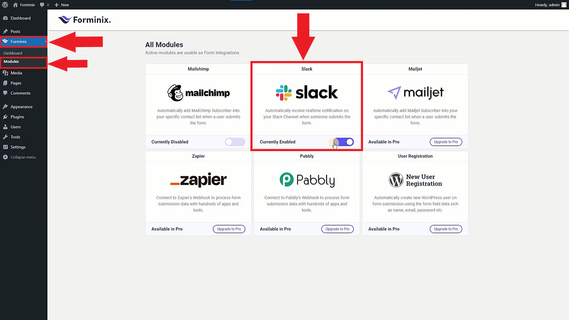 Slack Integration Toggle.