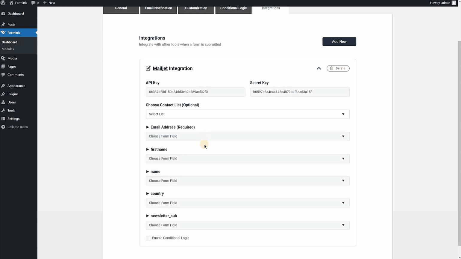 Map the Form Fields.